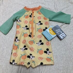 NWT Disney Baby Mickey Mouse Swimsuit Orange Fruit Print Summer Swim SPF